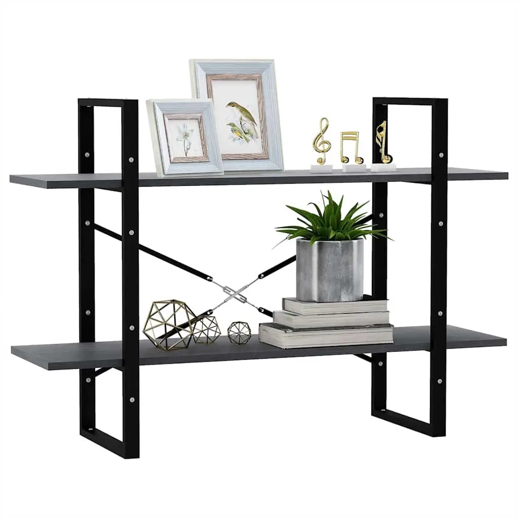 Solid Pine Wood 2-Tier Book Cabinet in Grey