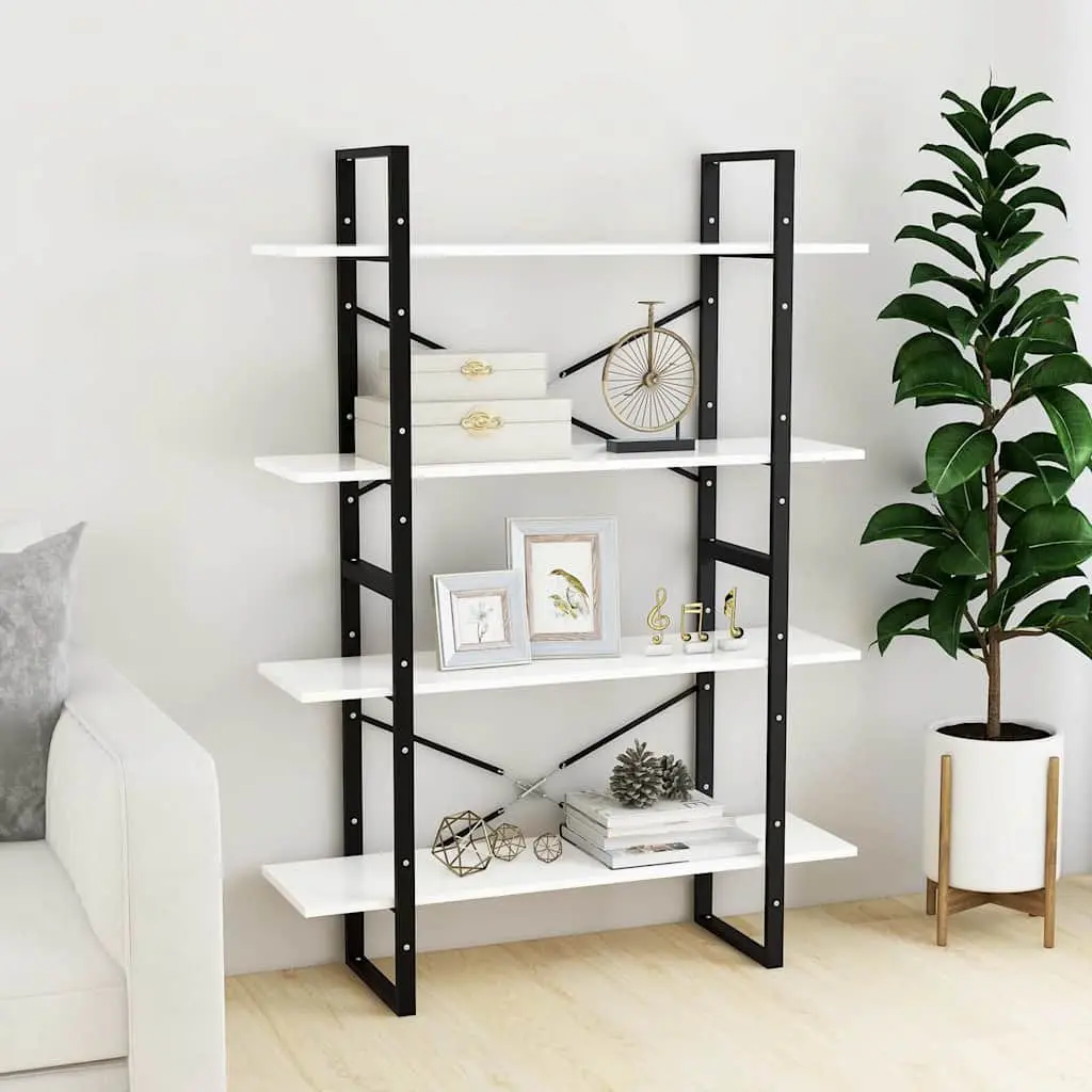 White Engineered Wood 4-Tier Book Cabinet for Storage