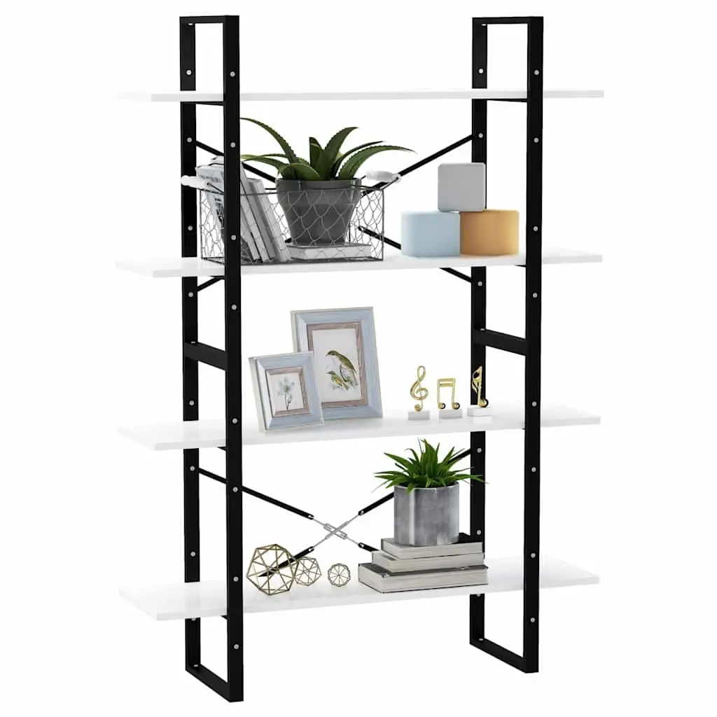 White Engineered Wood 4-Tier Book Cabinet for Storage
