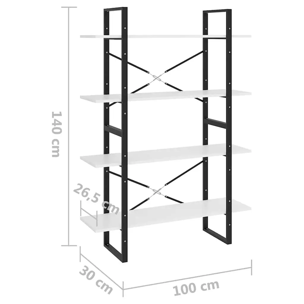 White Engineered Wood 4-Tier Book Cabinet for Storage