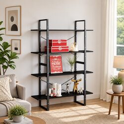 Durable 4-Tier Black Book Cabinet for Your Home