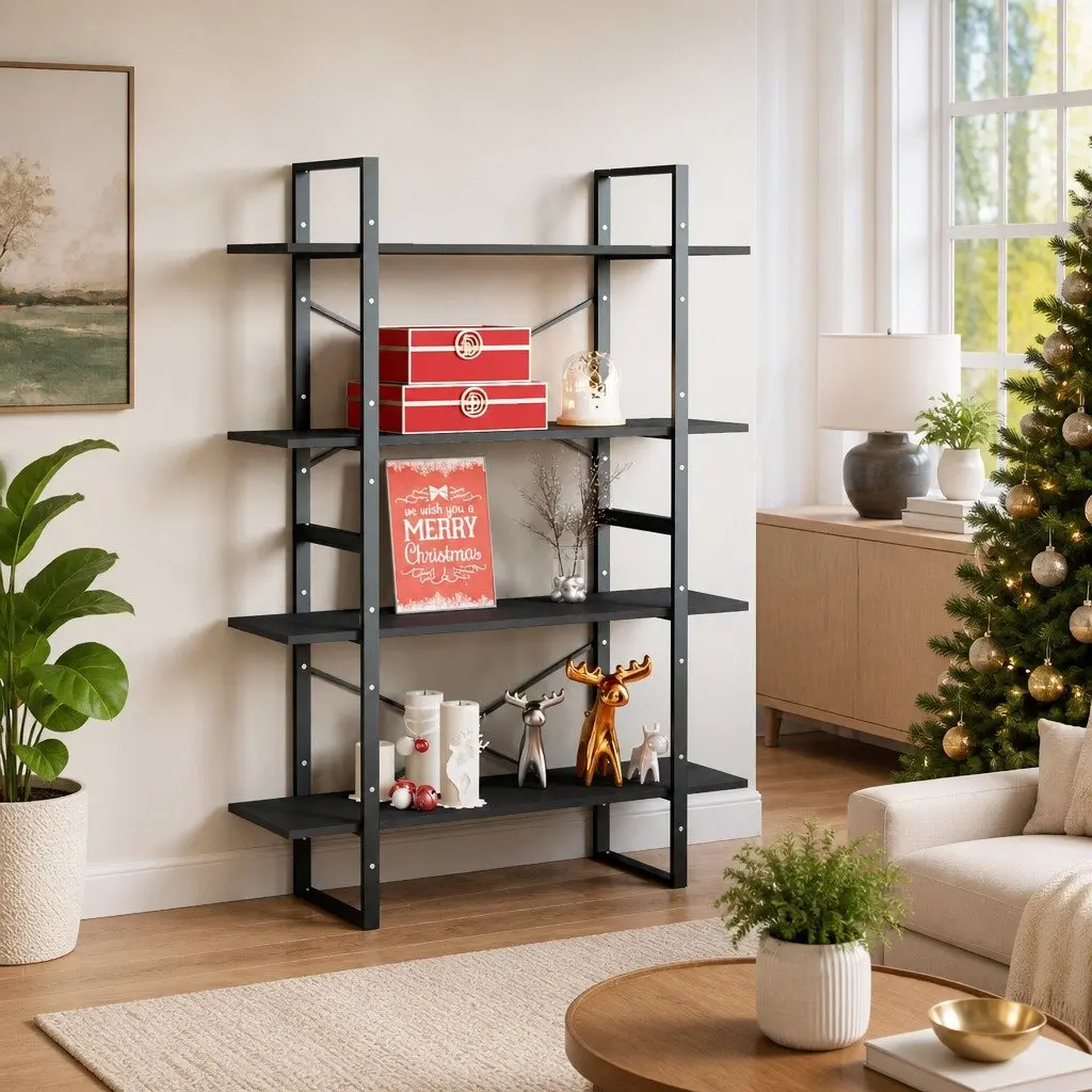 4-Tier Bookshelf Engineered Wood 100W x 30D x 140H cm Grey