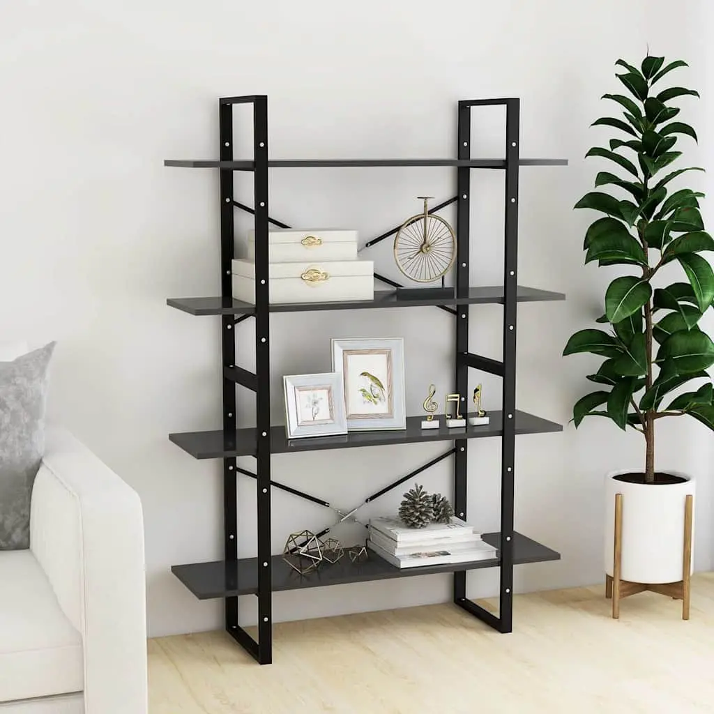 4-Tier Bookshelf Engineered Wood 100W x 30D x 140H cm Grey