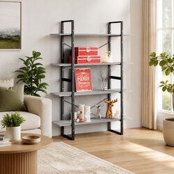 Engineered Wood 4-Tier Book Cabinet in Grey Concrete