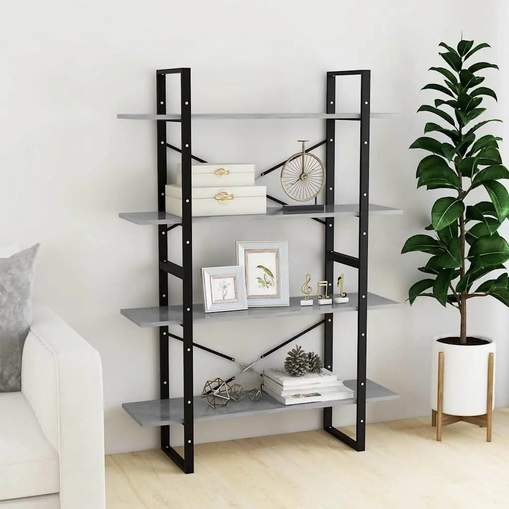 4-Tier Book Cabinet Engineered Wood 100 x 30 x 140 cm Concrete Grey