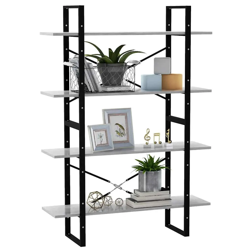 4-Tier Book Cabinet Engineered Wood 100 x 30 x 140 cm Concrete Grey