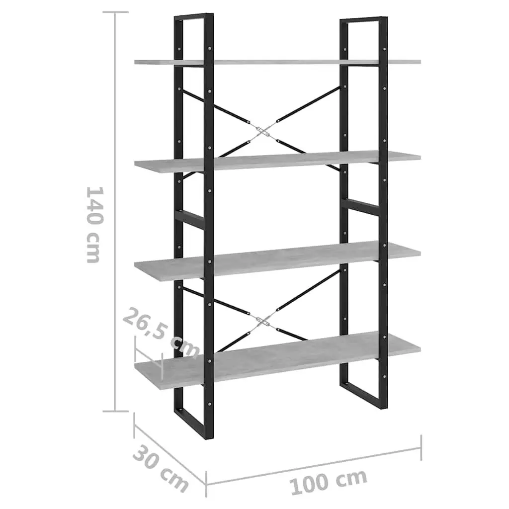 4-Tier Book Cabinet Engineered Wood 100 x 30 x 140 cm Concrete Grey
