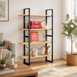 Solid Pine Wood 4-Tier Book Cabinet in Brown 100x30x140cm