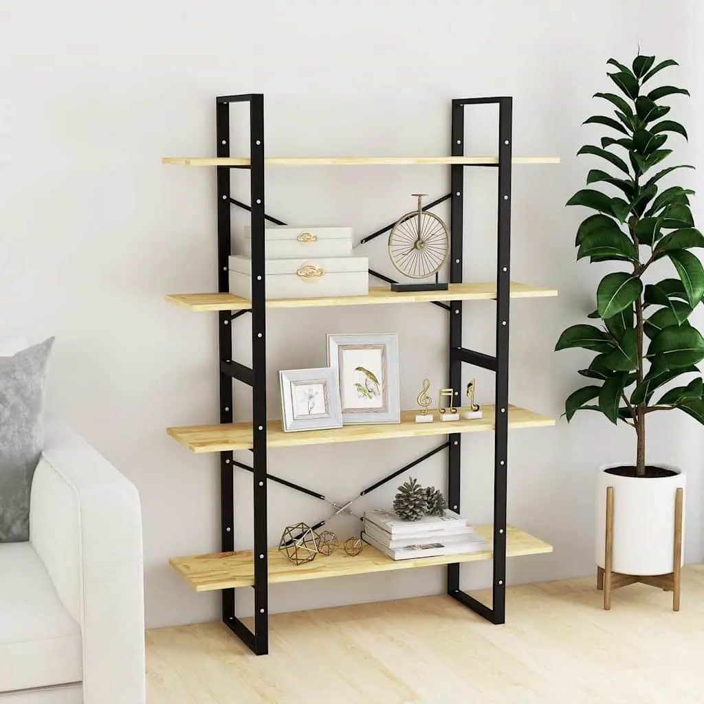 Solid Pine Wood 4-Tier Book Cabinet in Brown 100x30x140cm