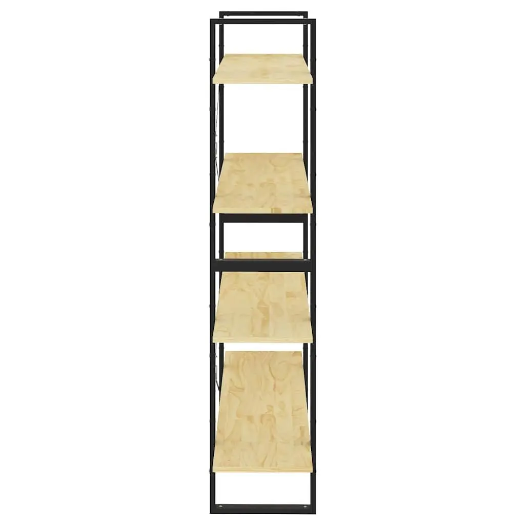 Solid Pine Wood 4-Tier Book Cabinet in Brown 100x30x140cm