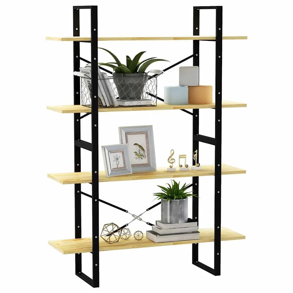 Solid Pine Wood 4-Tier Book Cabinet in Brown 100x30x140cm