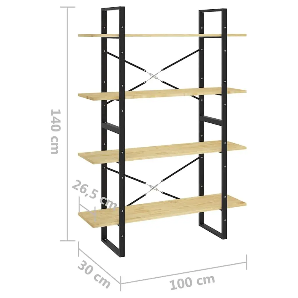 Solid Pine Wood 4-Tier Book Cabinet in Brown 100x30x140cm