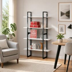 4-Tier White Book Cabinet in Solid Pine Wood