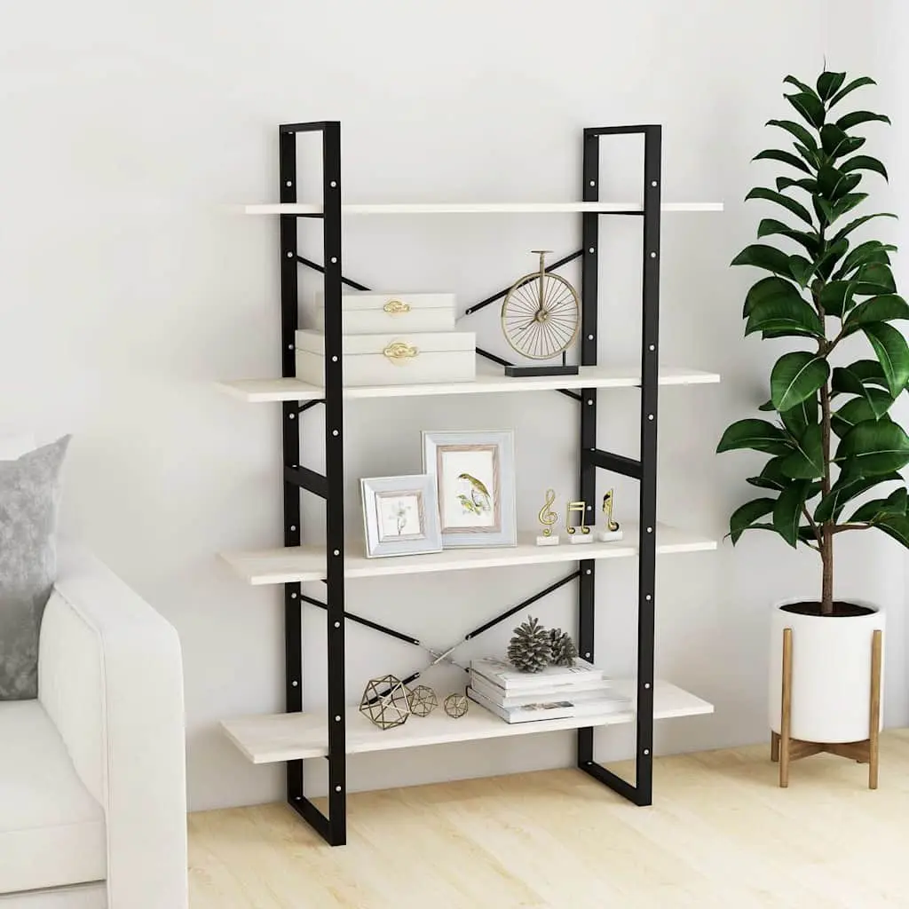 4-Tier White Book Cabinet in Solid Pine Wood