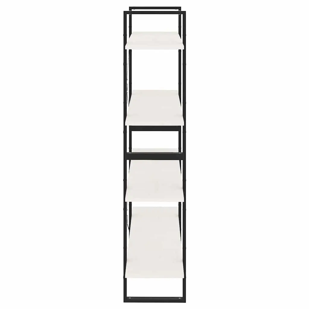 4-Tier White Book Cabinet in Solid Pine Wood