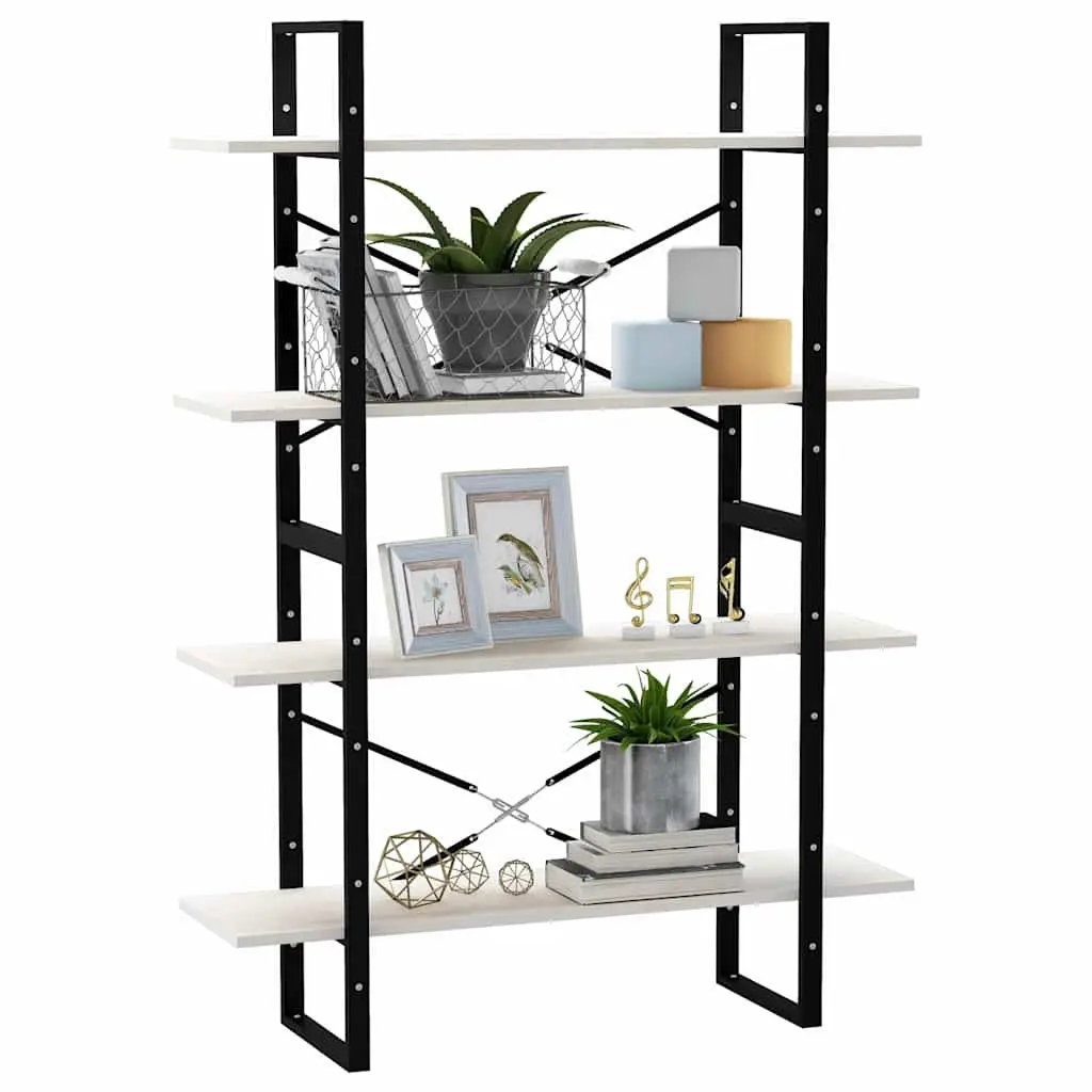 4-Tier White Book Cabinet in Solid Pine Wood