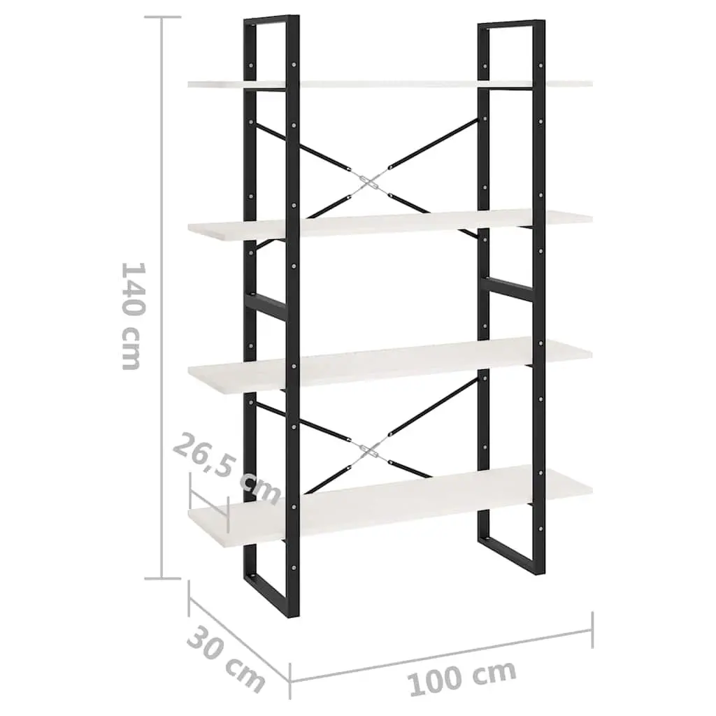 4-Tier White Book Cabinet in Solid Pine Wood