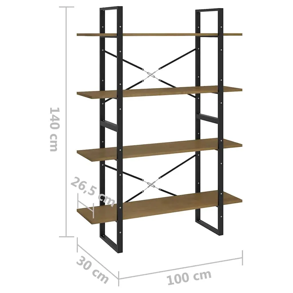 Solid Pine Wood 4-Tier Bookshelf with Ample Storage