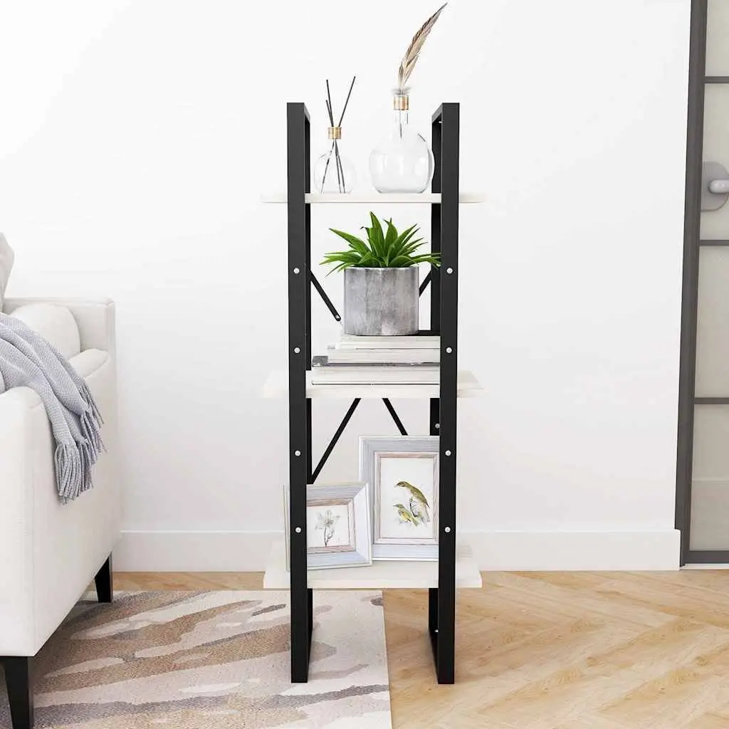 3-Tier White Wooden Book Cabinet with Ample Storage