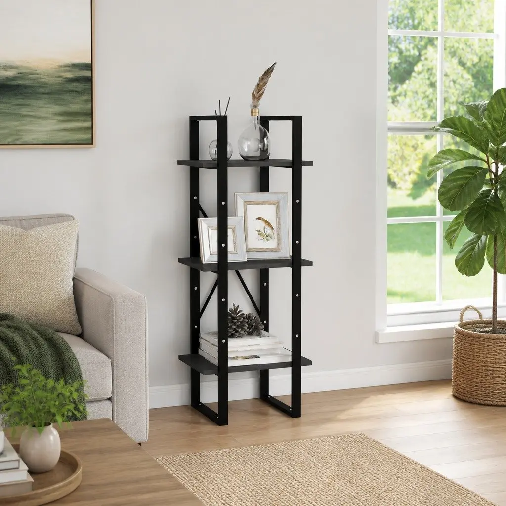 Grey Wooden 3-Tier Book Cabinet with Solid Build