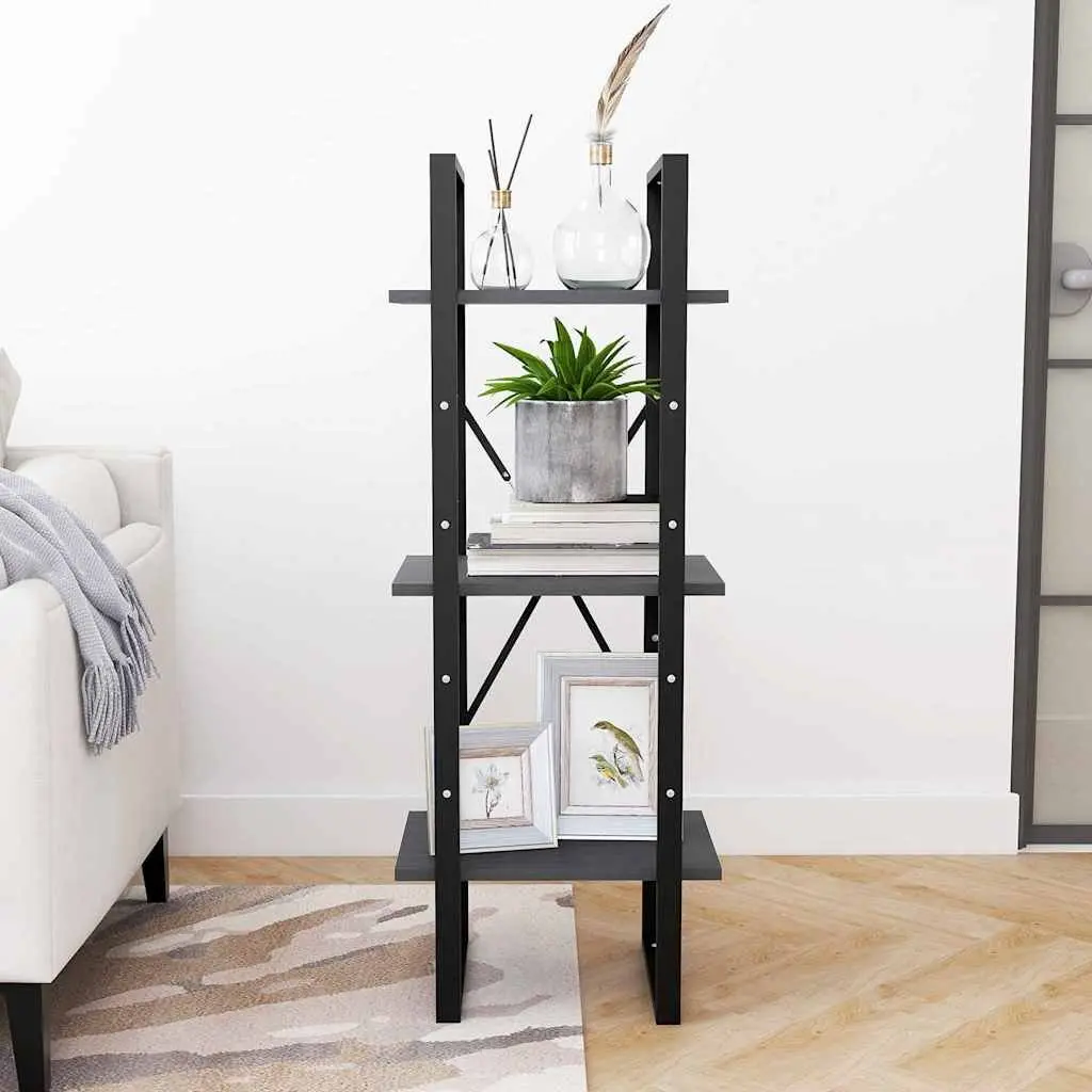 Grey Wooden 3-Tier Book Cabinet with Solid Build