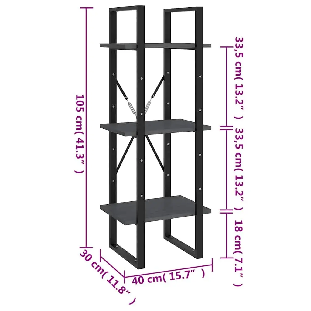 Grey Wooden 3-Tier Book Cabinet with Solid Build