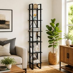 Grey Solid Pine Wood High Storage Cabinet with 6 Shelves