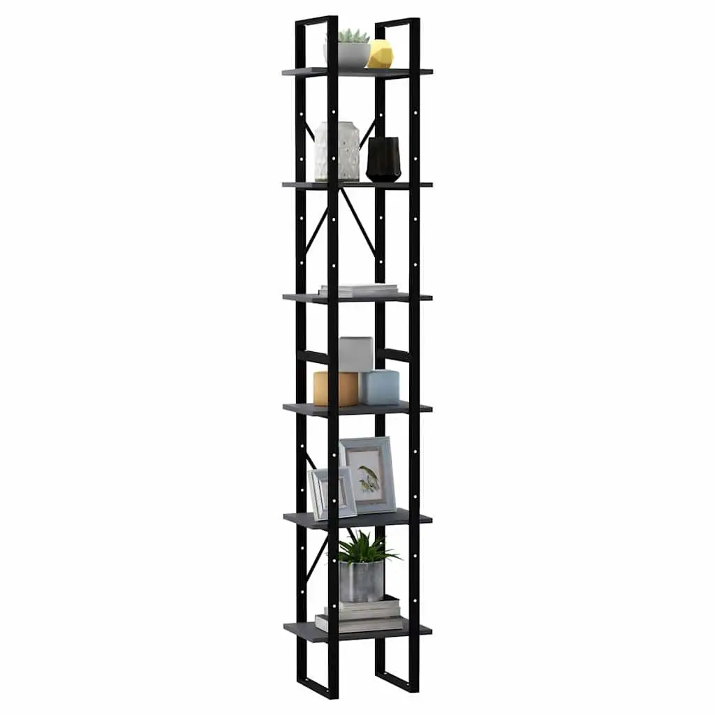 Grey Solid Pine Wood High Storage Cabinet with 6 Shelves