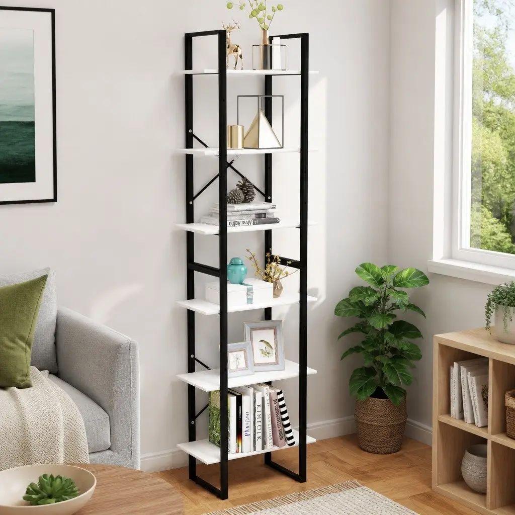 White Engineered Wood Storage Shelf Bookcase 60x30x210 cm