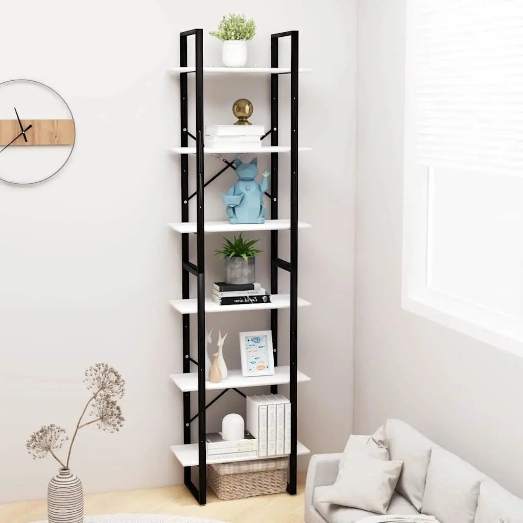 White Engineered Wood Storage Shelf Bookcase 60x30x210 cm