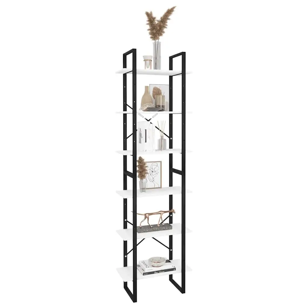 White Engineered Wood Storage Shelf Bookcase 60x30x210 cm