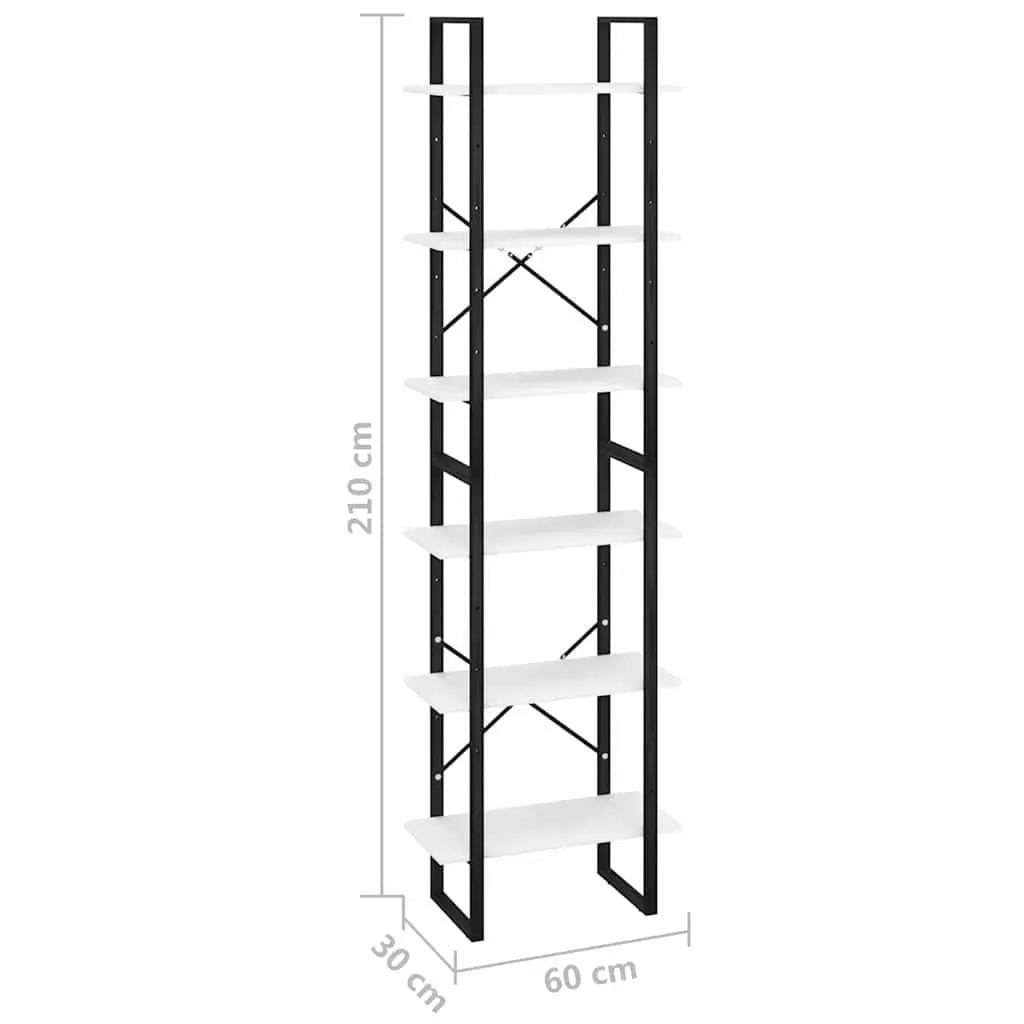 White Engineered Wood Storage Shelf Bookcase 60x30x210 cm