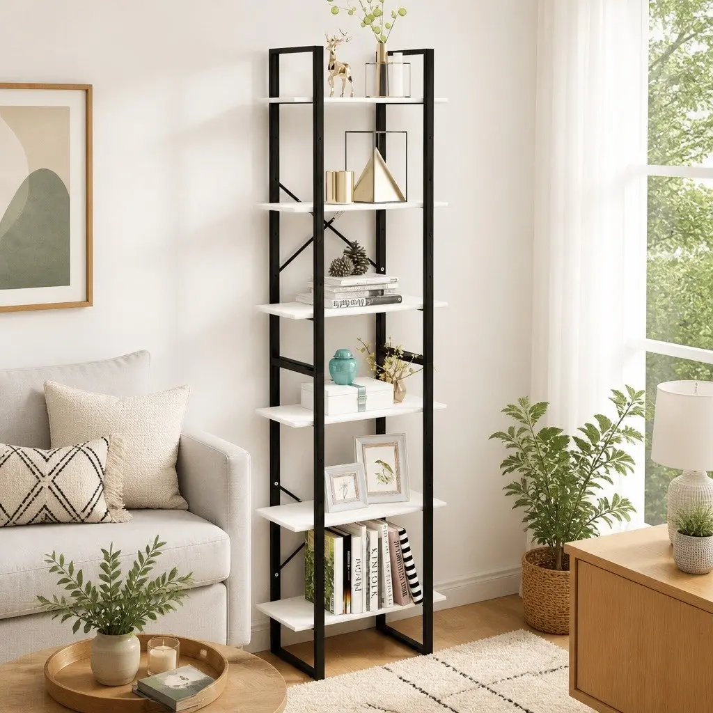 White Standing Storage Shelf 60x30x210 cm Bookcase