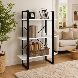 Durable White Book Cabinet with 3 Shelves for Storage