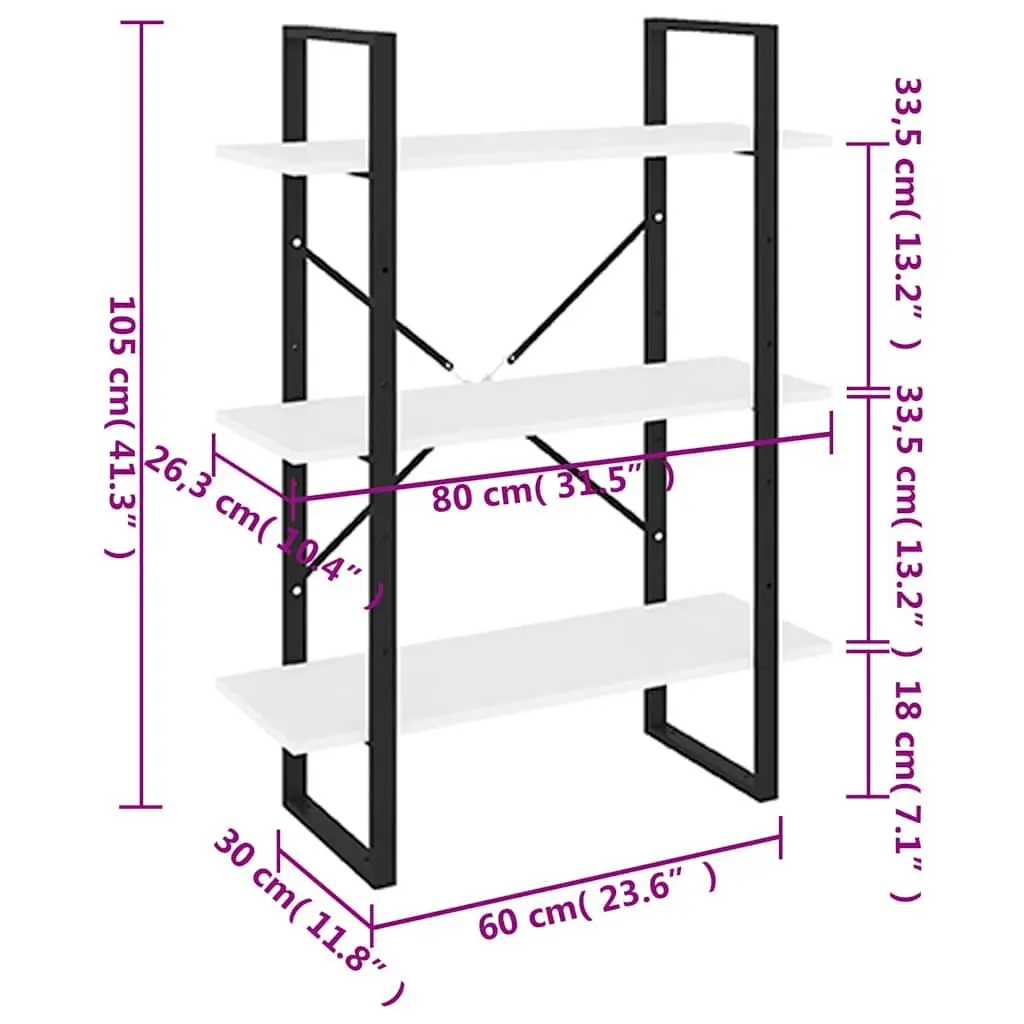 White Book Cabinet Shelving Unit Storage with 3 Shelves for Home Office Living