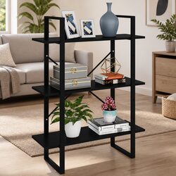 Sturdy Black Book Cabinet with 3 Open Shelves