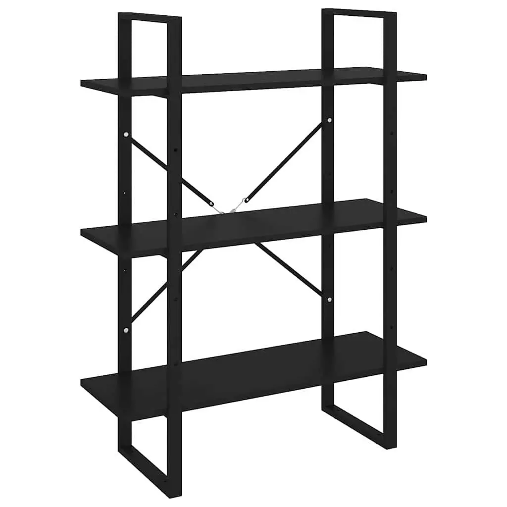 Book Cabinet Engineered Wood Metal Frame 3 Shelf Black Storage Unit