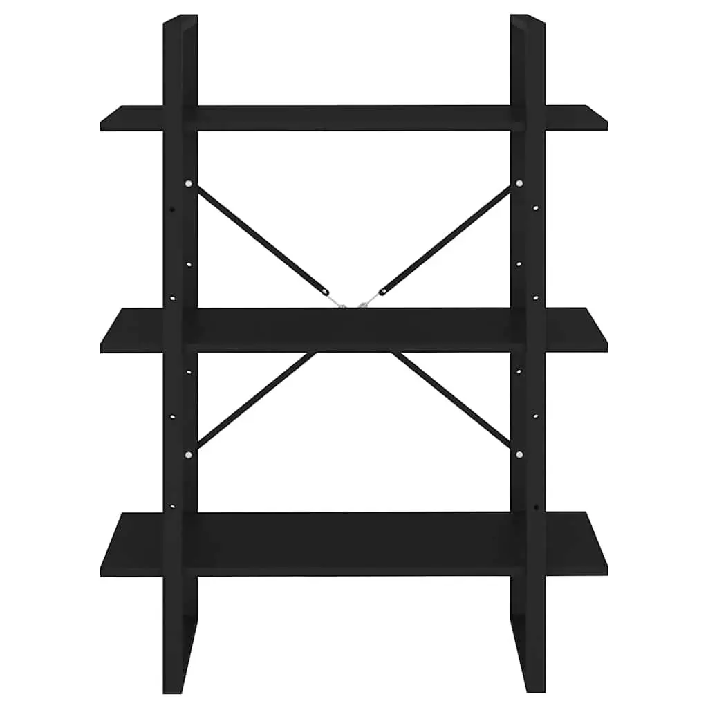 Book Cabinet Engineered Wood Metal Frame 3 Shelf Black Storage Unit