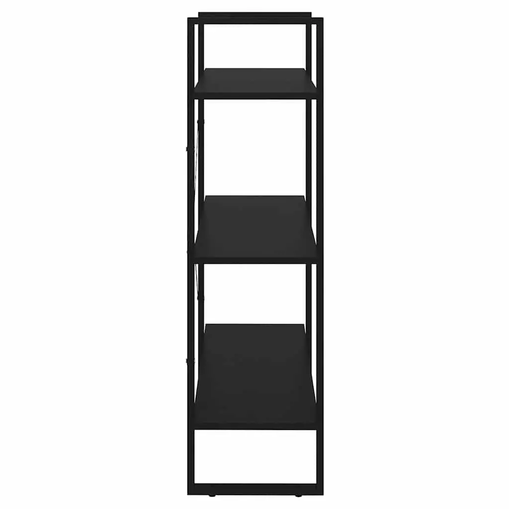 Book Cabinet Engineered Wood Metal Frame 3 Shelf Black Storage Unit