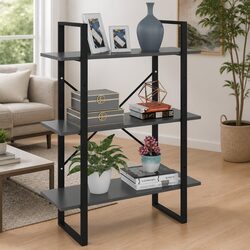 Stylish Grey Book Cabinet with Durable Metal Frame