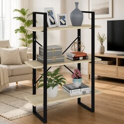 Durable Brown Engineered Wood Bookshelf with Metal Frame