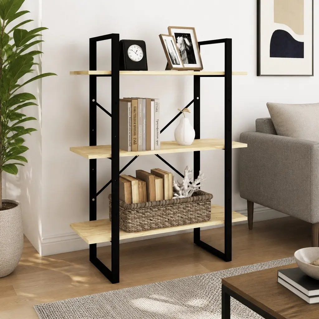 3-Tier Book Cabinet Solid Pine Wood Shelving Unit Storage Display Bookcase