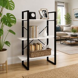Stylish 3-Tier Book Cabinet in White Solid Pine Wood