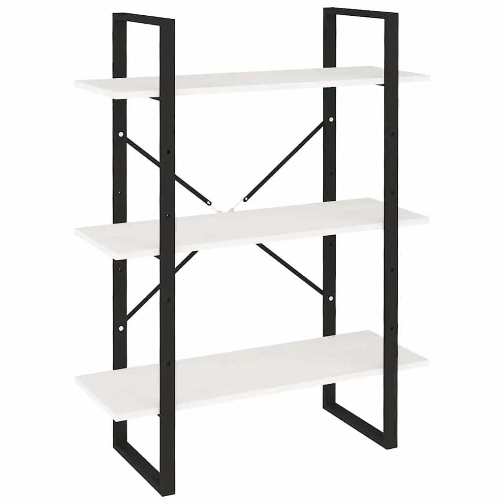 3-Tier Book Cabinet in White Solid Pine Wood