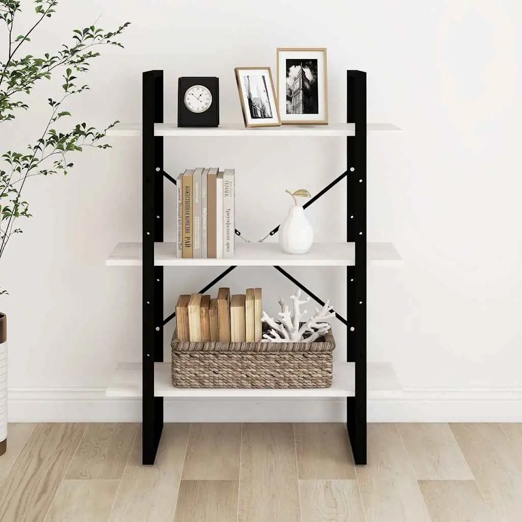 3-Tier Book Cabinet in White Solid Pine Wood