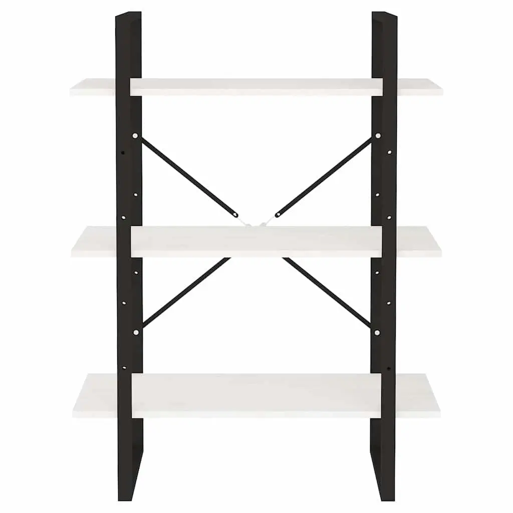3-Tier Book Cabinet in White Solid Pine Wood