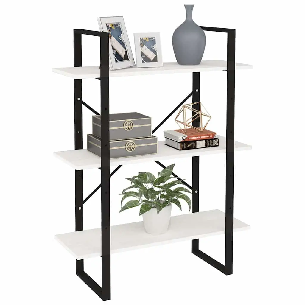 3-Tier Book Cabinet in White Solid Pine Wood
