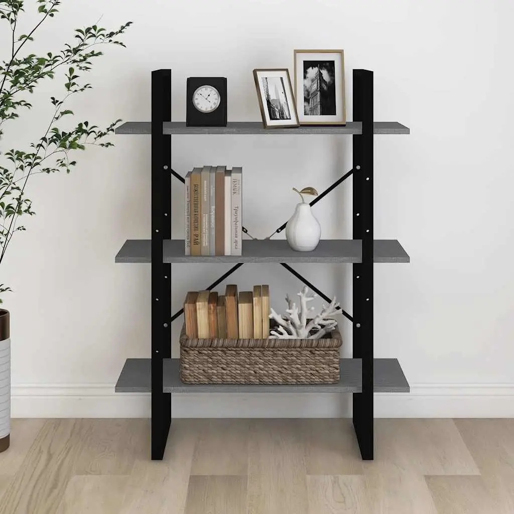 Grey 3-Tier Wooden Book Cabinet with Solid Pine Construction
