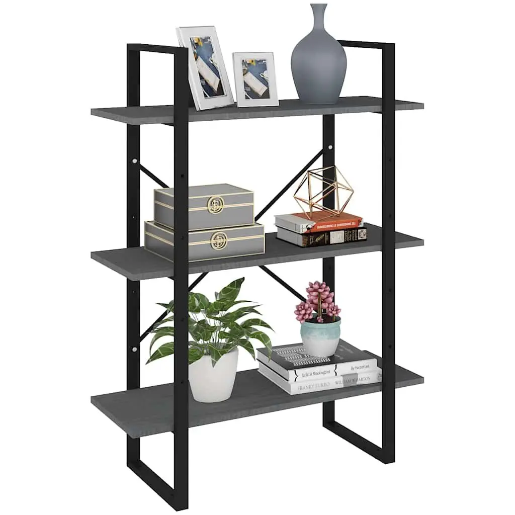 Grey 3-Tier Wooden Book Cabinet with Solid Pine Construction