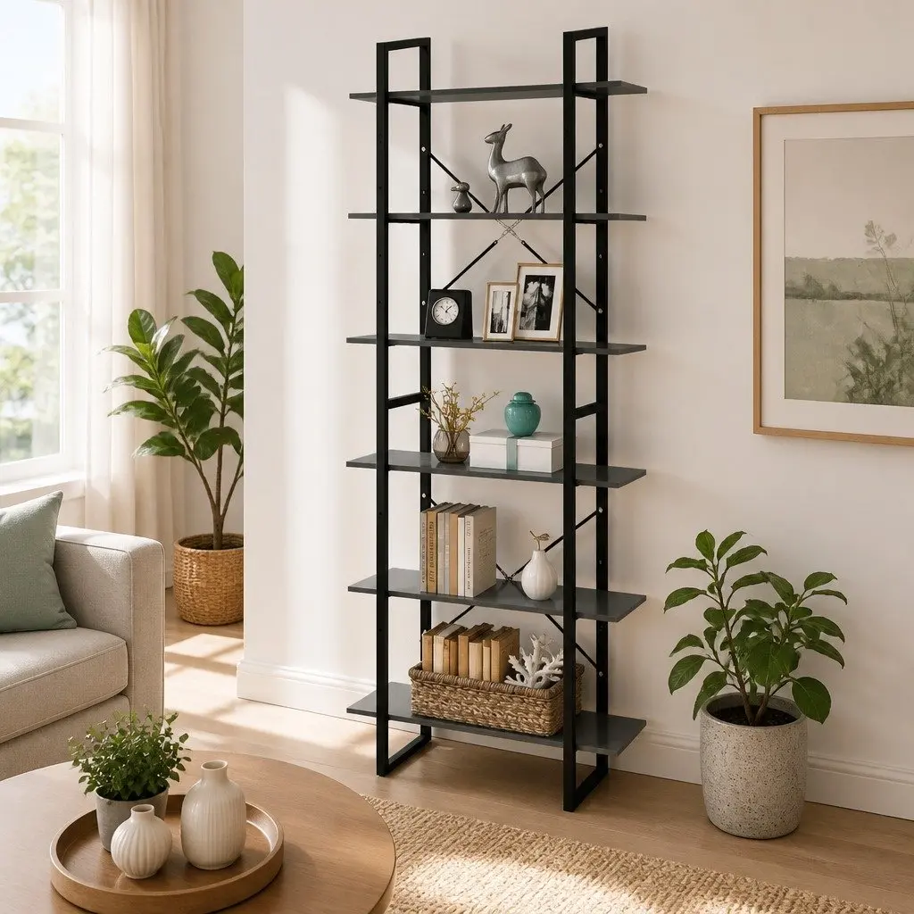High Cabinet Engineered Wood Grey 80x30x210cm Shelving Storage